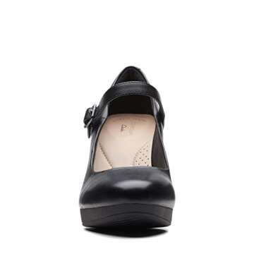 Clarks womens Ambyr Shine Pump, Black Leather, 6.5 US