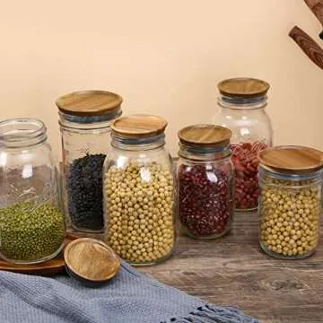 6 Pack Wide Mouth Mason Jar Lids Reusable canning lids Acacia Wooden mason jar Lids with Airtight Silicone Seal, Brown (6PCS Wide Lids)