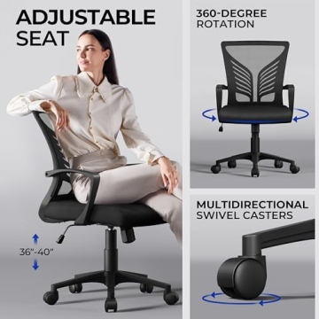 Yaheetech Office Chair Mesh Desk Chair Computer Chair Gaming Chair Adjustable Comfy Chair Swivel Ergonomic Chair for Home Office/Work/Study, Black