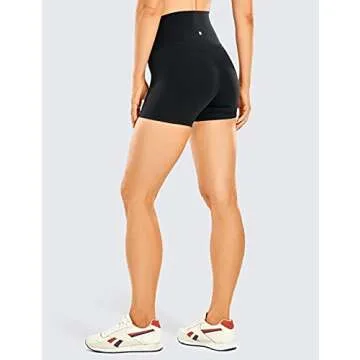 CRZ YOGA Women's Brushed Naked Feeling Biker Shorts 4''- High Waist Matte Workout Gym Running Spandex Black Large