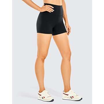 CRZ YOGA Women's Brushed Naked Feeling Biker Shorts 4''- High Waist Matte Workout Gym Running Spandex Black Large