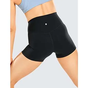 CRZ YOGA Women's Brushed Naked Feeling Biker Shorts 4''- High Waist Matte Workout Gym Running Spandex Black Large