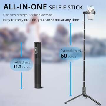 Selfie Stick Tripod, 60 inch Extendable Tripod Stand Phone Tripod Camera Tripod Wireless Remote Shutter Compatible with iPhone 13 12 11 pro Xs Max Xr,Android/Cameras
