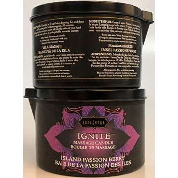 KAMA SUTRA Ignite Massage Candle - Coconut Oil and Soy Based - Island Passion Berry, 6 oz Candle Melts into a Warm Massage Oil, Couples Massage, Pour Spout Massage Candle