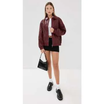 Lioness Women's Kenny Bomber Jacket, Burgundy, Red, XS