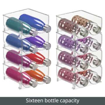 mDesign Plastic Stackable 2 Bottle Storage Holder Rack - Bottle Organizer for Home, Kitchen Countertop, Cabinet, and Pantry - Holds Water Bottles for Storage, Perfect for Tumbler Cup - 8 Pack - Clear