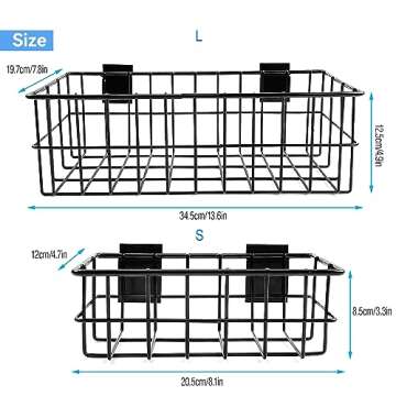 2 Pcs Slatwall Baskets Ventilated Metal Wall Basket Set Mounted Storage Baskets(13.5 Inch, 8.1 Inch), Hanging Slatwall Accessories for Storage Display on Bedroom, Shop, Garage Slatwall Panels