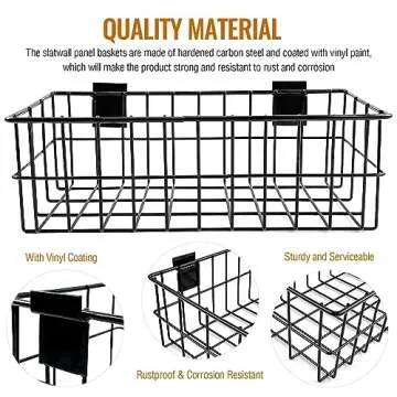 2 Pcs Slatwall Baskets Ventilated Metal Wall Basket Set Mounted Storage Baskets(13.5 Inch, 8.1 Inch), Hanging Slatwall Accessories for Storage Display on Bedroom, Shop, Garage Slatwall Panels