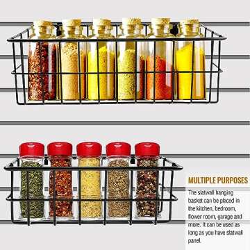 2 Pcs Slatwall Baskets Ventilated Metal Wall Basket Set Mounted Storage Baskets(13.5 Inch, 8.1 Inch), Hanging Slatwall Accessories for Storage Display on Bedroom, Shop, Garage Slatwall Panels