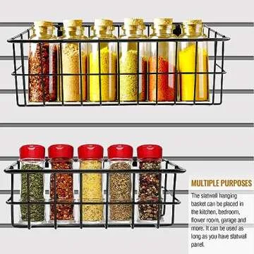 2 Pcs Slatwall Baskets Ventilated Metal Wall Basket Set Mounted Storage Baskets(13.5 Inch, 8.1 Inch), Hanging Slatwall Accessories for Storage Display on Bedroom, Shop, Garage Slatwall Panels