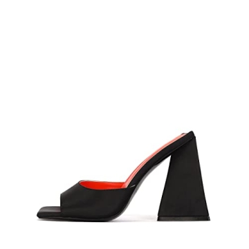 keleimusi Women's Trendy Square Toe Block Heel Dress Mules with Wide Strap