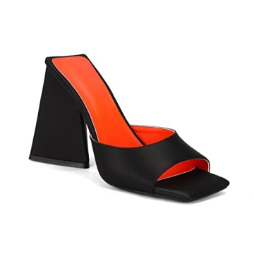 keleimusi Women's Trendy Square Toe Block Heel Dress Mules with Wide Strap