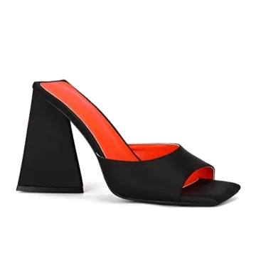 keleimusi Women's Trendy Square Toe Block Heel Dress Mules with Wide Strap