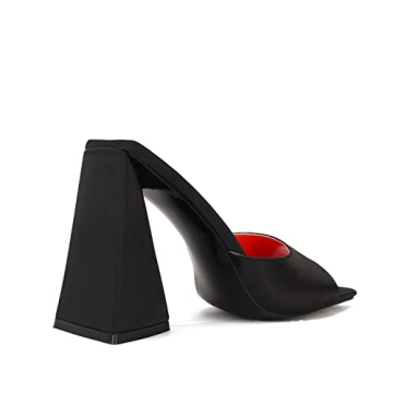 keleimusi Women's Trendy Square Toe Block Heel Dress Mules with Wide Strap