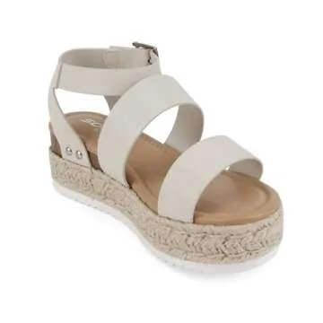 Soda Top Shoe Bryce Open Toe Buckle Ankle Strap Espadrilles Flatform Wedge Casual Sanda (Ivory Pu, US Footwear Size System, Adult, Women, Numeric, Medium, numeric_7_point_5)
