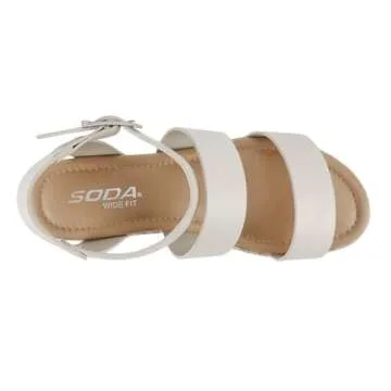 Soda Top Shoe Bryce Open Toe Buckle Ankle Strap Espadrilles Flatform Wedge Casual Sanda (Ivory Pu, US Footwear Size System, Adult, Women, Numeric, Medium, numeric_7_point_5)