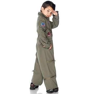 Leg Avenue Boy's Top Gun Movie Flight Suit Costume, Khaki, Medium
