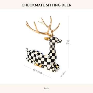 MACKENZIE-CHILDS Checkmate Deer Statue, Black-and-White Christmas Deer Decor, Sitting