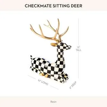 MACKENZIE-CHILDS Checkmate Deer Statue, Black-and-White Christmas Deer Decor, Sitting