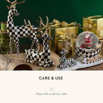 MACKENZIE-CHILDS Checkmate Deer Statue, Black-and-White Christmas Deer Decor, Sitting