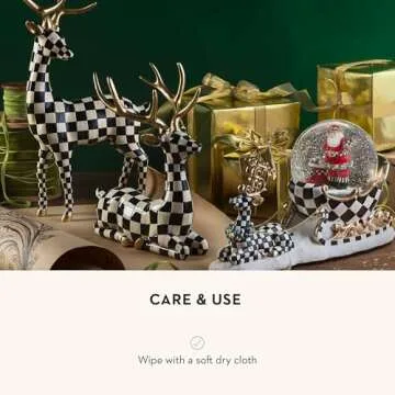 MACKENZIE-CHILDS Checkmate Deer Statue, Black-and-White Christmas Deer Decor, Sitting