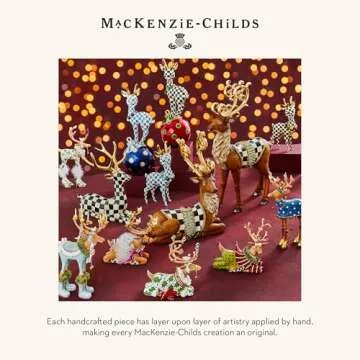 MACKENZIE-CHILDS Checkmate Deer Statue, Black-and-White Christmas Deer Decor, Sitting