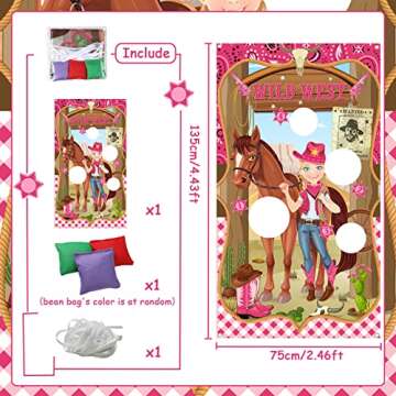 Cowgirl Toss Game, Western Cowgirl Cowboy Game Backdrop Pink with 3 Bean Bags for Kids, Wild West La...