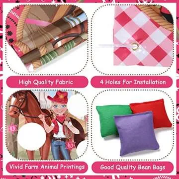Cowgirl Toss Game, Western Cowgirl Cowboy Game Backdrop Pink with 3 Bean Bags for Kids, Wild West Last Rodeo Cowgirl Birthday Bachelorette Party Decorations Outdoor Indoor Games Family Class Activity