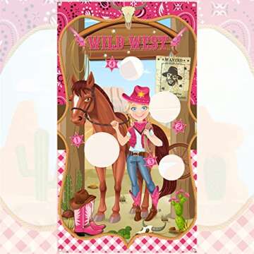 Cowgirl Toss Game, Western Cowgirl Cowboy Game Backdrop Pink with 3 Bean Bags for Kids, Wild West Last Rodeo Cowgirl Birthday Bachelorette Party Decorations Outdoor Indoor Games Family Class Activity