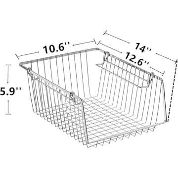 blitzlabs Wire Storage Baskets Stackable Organizer Basket Bins Stacking Household Wire Baskets with Handles Storage Organization for Kitchen, Pantry, Bathroom, Cabinets, Closets, Bedrooms, Set of 2