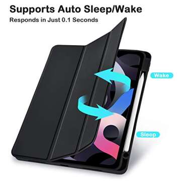 SIWENGDE for iPad Air 5th/4th Generation 2022/2020 10.9 Inch Case with Pencil Holder [Support iPad 2nd Pencil Charging and Touch ID], Trifold Stand Smart Cover with Soft TPU Back (Noble Black)
