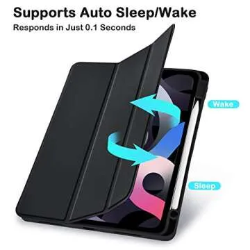 SIWENGDE for iPad Air 5th/4th Generation 2022/2020 10.9 Inch Case with Pencil Holder [Support iPad 2nd Pencil Charging and Touch ID], Trifold Stand Smart Cover with Soft TPU Back (Noble Black)