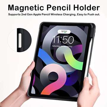 SIWENGDE for iPad Air 5th/4th Generation 2022/2020 10.9 Inch Case with Pencil Holder [Support iPad 2nd Pencil Charging and Touch ID], Trifold Stand Smart Cover with Soft TPU Back (Noble Black)