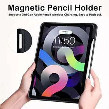 SIWENGDE for iPad Air 5th/4th Generation 2022/2020 10.9 Inch Case with Pencil Holder [Support iPad 2nd Pencil Charging and Touch ID], Trifold Stand Smart Cover with Soft TPU Back (Noble Black)