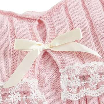 Women Pink Off Shoulder Top Y2K Long Sleeve Lace Trim Knit Shirt Fashion Cute Solid Pullover Sweater...