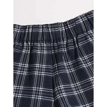 MakeMeChic Women's Elastic Waisted Plaid Shorts Lounge Pajama Shorts Navy Blue M