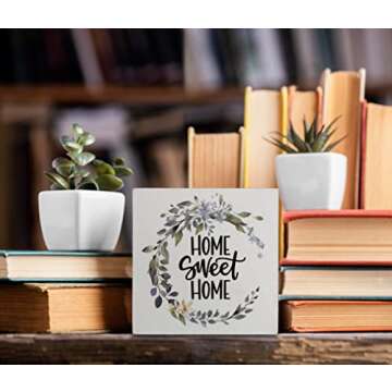 kunlisa Home Sweet Home Wreath Wooden Box Sign for Rustic Desk Decor and Gifts