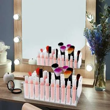 Geelin 60 Spaces Lipgloss Perfume Display Case Acrylic Clear Lip Gloss Organizer Cosmetic Lipstick Holder Makeup Lipstick Storage for Essential Drawer Vanity Storage