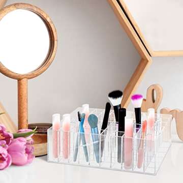 Geelin 60 Spaces Lipgloss Perfume Display Case Acrylic Clear Lip Gloss Organizer Cosmetic Lipstick Holder Makeup Lipstick Storage for Essential Drawer Vanity Storage