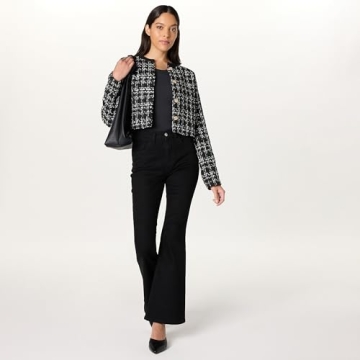 Stylish Black Cropped Boucle Jacket by The Drop Women