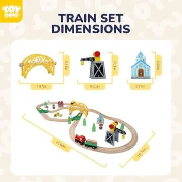 TOY Life Train Set 60pcs Wooden Train Set with Crane, Wooden Train Tracks Toy Train Set for Toddlers 3 4 5, Wooden Toys Toddler Train Set Gift for Kids 4-8, Fits Thomas Brio Melisa Train Track Set