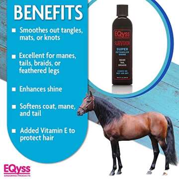 EQyss Survivor Equine Mane & Tail Detangler - Smooths Knots, Tangles, Mats for All Horses, Ponies, Mares, Foals - Softens Coat, Enhances Shine (8 oz)