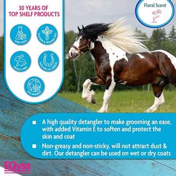 EQyss Survivor Equine Mane & Tail Detangler - Smooths Knots, Tangles, Mats for All Horses, Ponies, Mares, Foals - Softens Coat, Enhances Shine (8 oz)