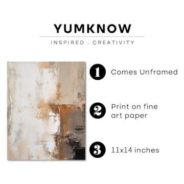 Neutral Earthy Tone Abstract Wall Art Decor - Mid Century Modern Poster Print for Wall - 11x14 Black...