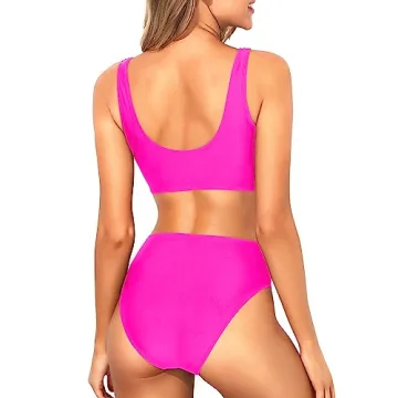 Hot Pink Two Piece Bikini Sporty Flattering Swimwear