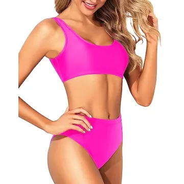 Hot Pink Two Piece Bikini Sporty Flattering Swimwear