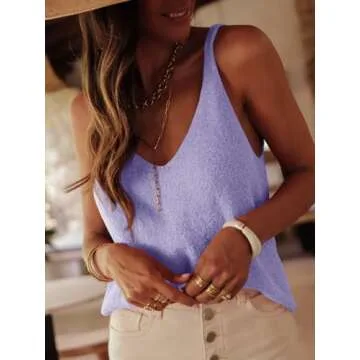 Tankaneo Womens Knit Sweater Tank Tops Casual Summer V Neck Loose Fit Sleeveless Camisole Shirts Light Purple