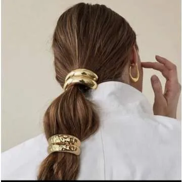 Generic Metal Hair Tie Ponytail Hair Cuff,Fashion Ellipse Elastic Hair Band, Geomatric Hollow Gold Head Wear, Hair Robe Tine,Women Hair Accessories Gift. (Gold)