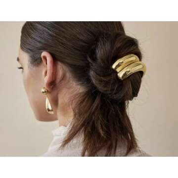 Generic Metal Hair Tie Ponytail Hair Cuff,Fashion Ellipse Elastic Hair Band, Geomatric Hollow Gold Head Wear, Hair Robe Tine,Women Hair Accessories Gift. (Gold)