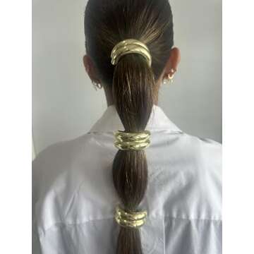 Generic Metal Hair Tie Ponytail Hair Cuff,Fashion Ellipse Elastic Hair Band, Geomatric Hollow Gold Head Wear, Hair Robe Tine,Women Hair Accessories Gift. (Gold)